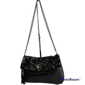 Whiting & David Leather and Chainmail Clutch Black Excellent Condition